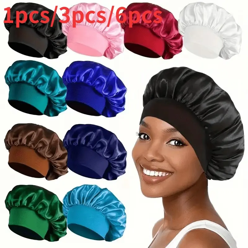 Luxury Satin Sleep Cap Set, High Elasticity Wide Band Headband, Hair Protection Silk Hat for Women & Men, Comfortable Home Use, Hair Care Cap, Satin Hair Bonnet, Sleeping Bonnet, Sleep Bonnets