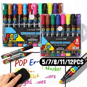 8/12 Colors Dry Erase Markers Set, Vibrant Fluorescent Whiteboard Pens, Easy Wipe off & Smooth Writing, Back to School Supplies, Art Creation Supplies