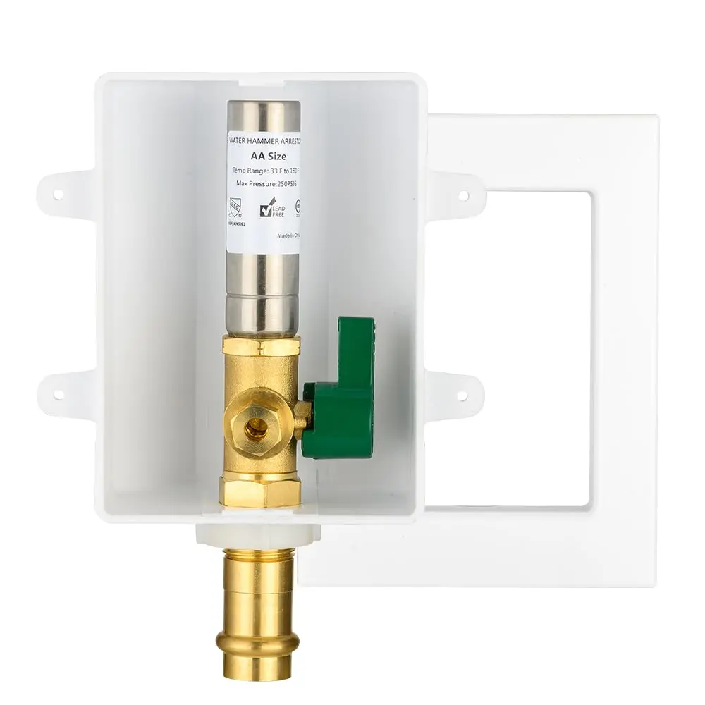 1/2" Copper Press Inlet, Ice Maker Outlet Box, with Stainless Steel Water Hammer Arrestor