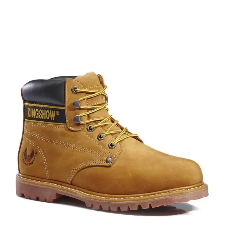 Men's Genuine Leather Safety Work Boots - Water-Proof, Tan, Closed, Lace-Up Ankle Shoe for Workers with Durable Construction, Weatherproof Footwear