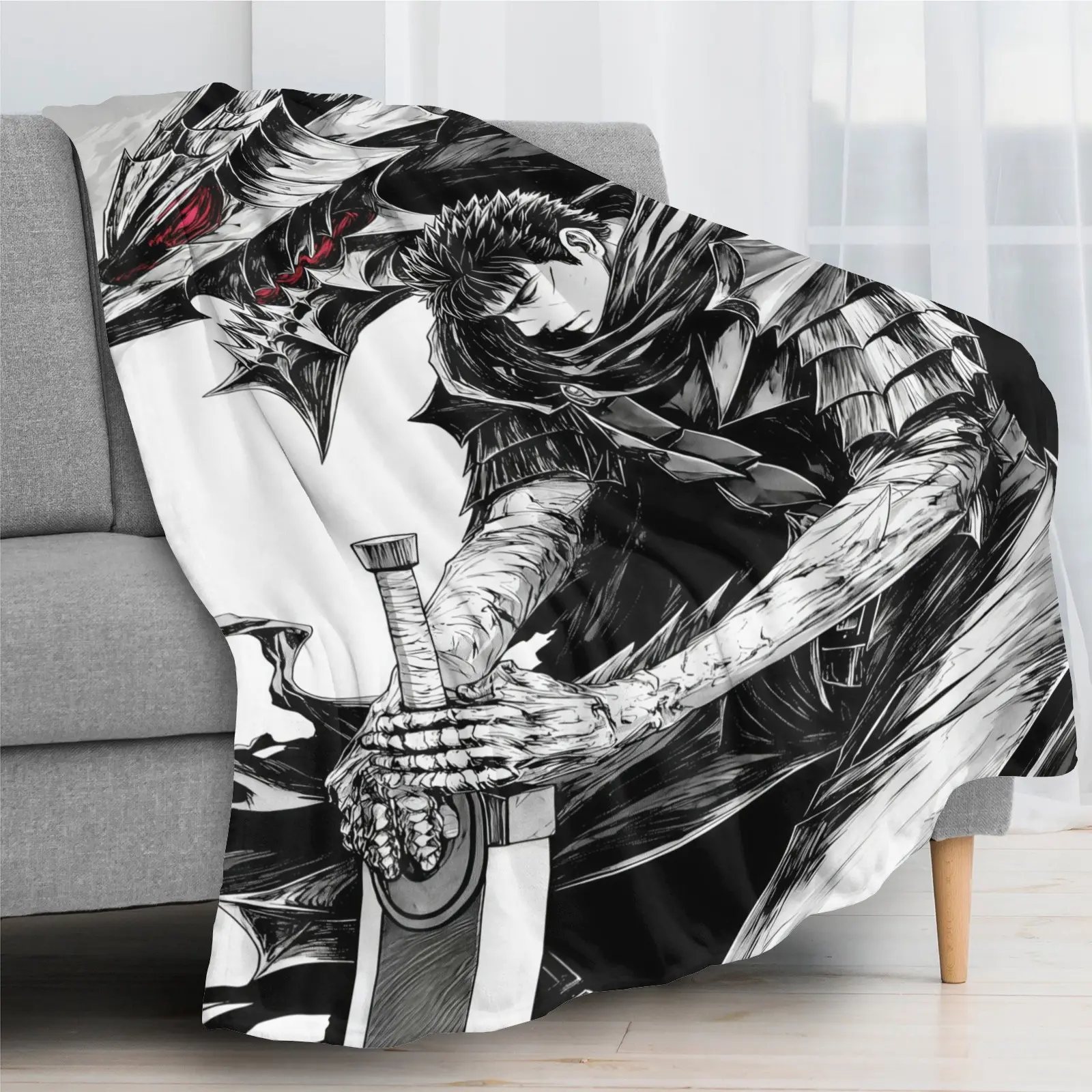 Berserk Guts Black White Manga Print Tapestry, Dark Fantasy Anime Wall Hanging, Lightweight Wall Art Decor, Otaku Room Decor Gift For Berserk FansBerserk Guts Anime Tapestry, Black White Berserk Wall Art Decor For Bedroom Gaming Room