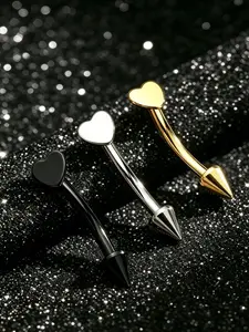 OUFER 16G Body-Safe Hypoallergenic Titanium Flat Heart-Spike Piercing Jewelry - Unisex Daily Wear for Eyebrow, Rook, Vertical Labret (Gold, Black, Silver), Body-Safe Piercing Jewelry