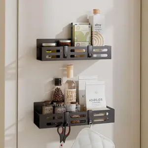 2-Pack Magnetic Spice Rack for Refrigerator,Black Magnetic Kitchen Shelves with Hooks for Seasoning Storage and Fridge Organization | Space-Saving Kitchen Organizer Set
