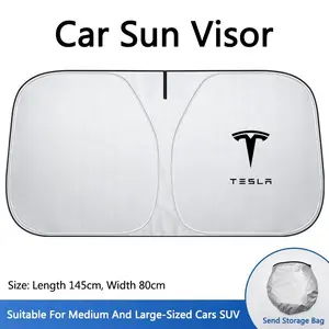Car Windshield Sun Shade Cover, Front Window UV Protector, Compatible with Tesla Model 3, S, X, Y, Cybertruck, Roadster, Spacex, Suv Vehicle Sunshade