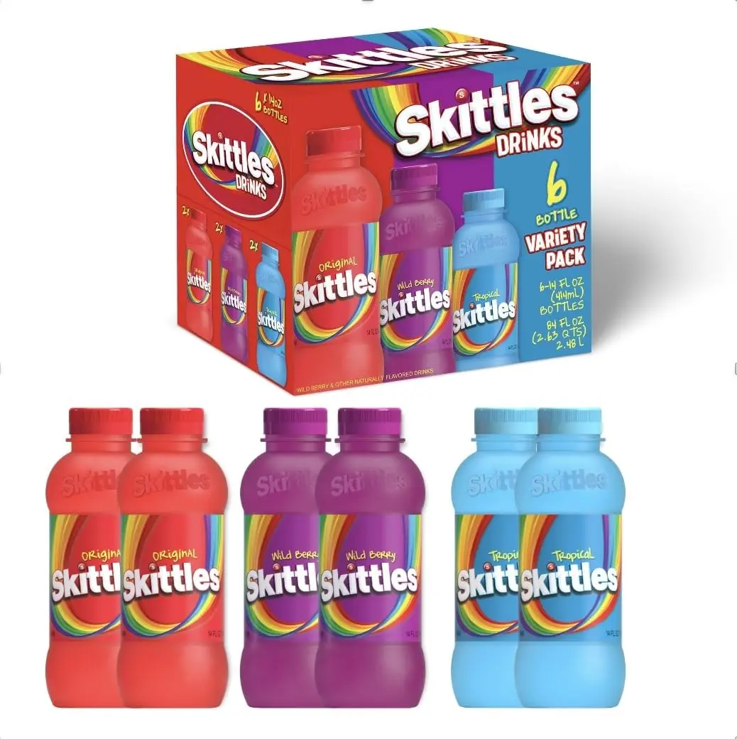 SKITTLES Fruity Flavored Non-Carbonated Beverage, 12-14 fl oz Variety 6-Pack