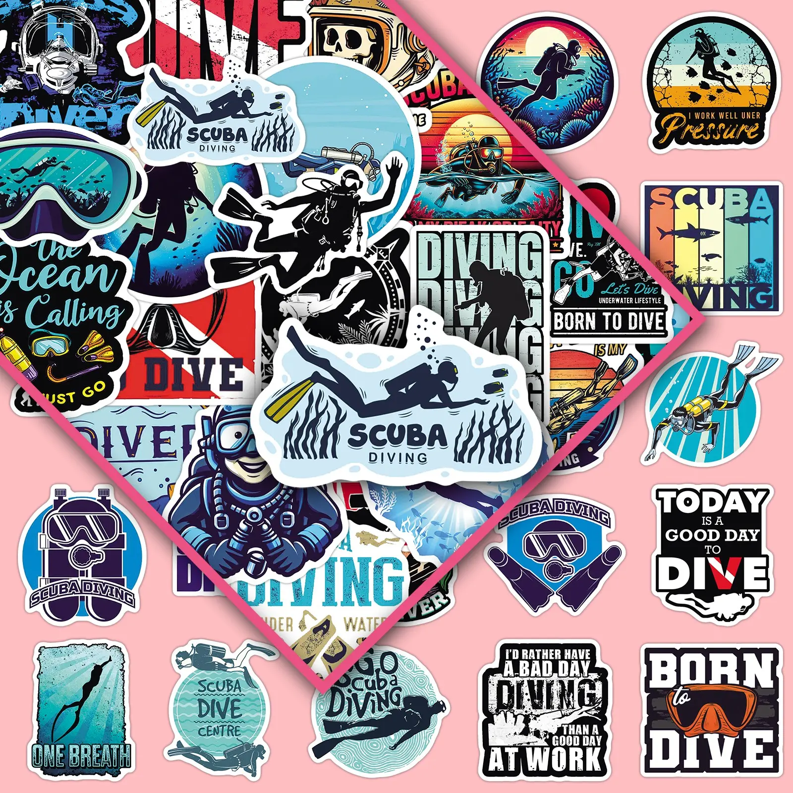 100 sheets of two sets of duplicate diving hobby-themed personality creative design decorative DIY scrapbook stickers Decal Sticker Sticker Collage Pack Stickers For Scrapbooking