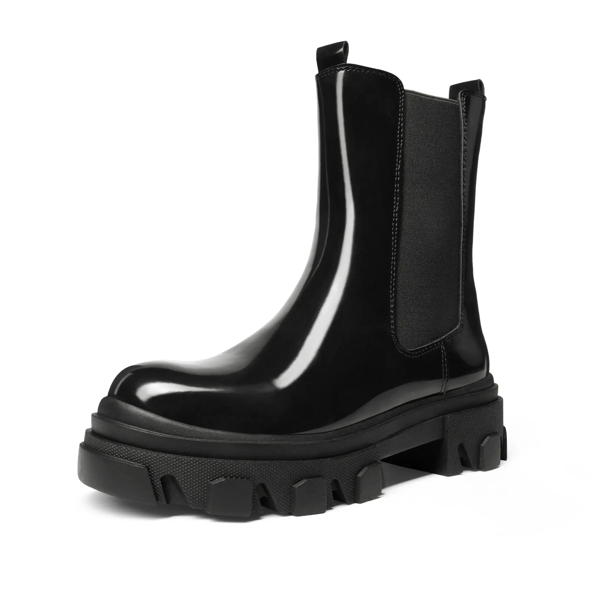 Dream Pairs Women's Classic Chunky Sole Chelsea Boots - Smooth PU Mid-Calf Slip-On, Round Toe, TPR Outsole, Breathable Latex, Fabric, Stylish Urban Casual Footwear, Chunky Sole Grip, Versatile for Work to Weekends, All Seasons, Pairs with Denim/Dresses