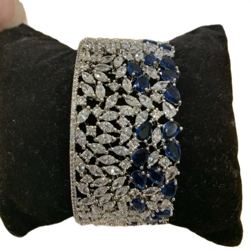 CZ Broad Bracelets in CZ Crystals & Kundan for Women - Non-Natural Stone Fashion Bracelet