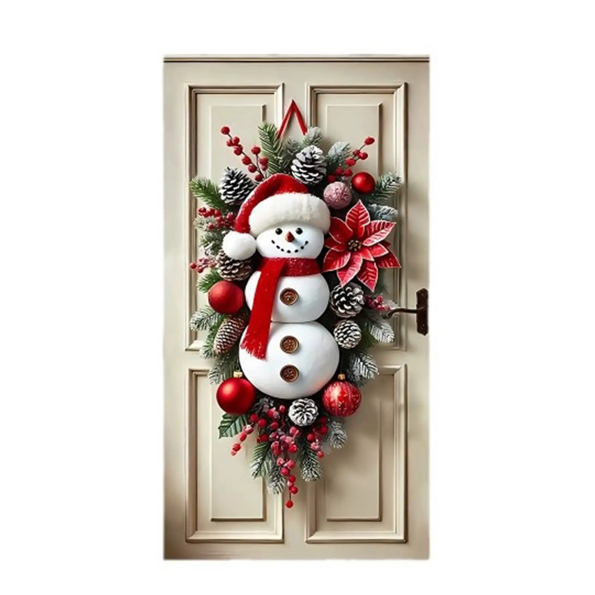 Festive Santa Claus Christmas Door Cover for Front Door Multi-Color Snowman Decorative Wrap with Ornaments and Snowflakes 90x180cm