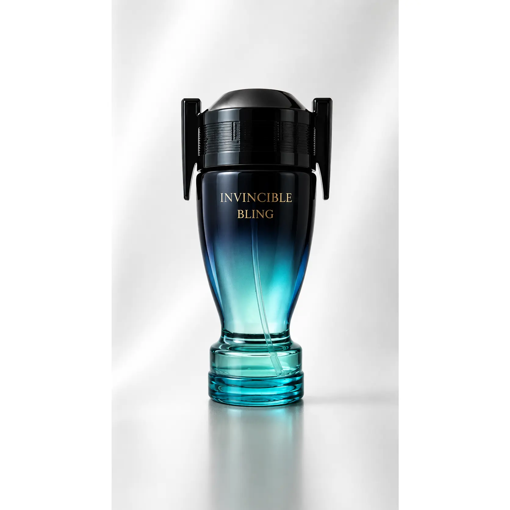 Invincible Bling - Luxurious Blue Gradient Perfume Bottle with Unique Black Cap Design
