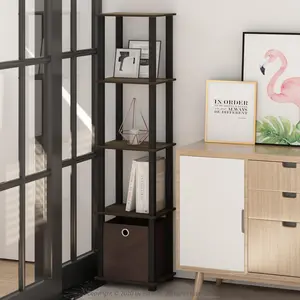 TURN-N-TUBE Book Shelf, 5-Tier Square Open Frame Display Shelf, Corner Storage Shelves with Storage Bin, Shelving Unit, for Organization, Living Room, Garage