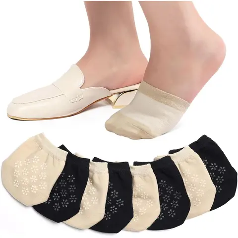 4 Pairs Non-Slip Women's Forefoot Half Socks,Invisible No Show Liner Socks with Silicone Grips for Mules Flats,Breathable Cotton Half Toe Socks,Halloween Christmas Party Gifts,Hand Tools Kits