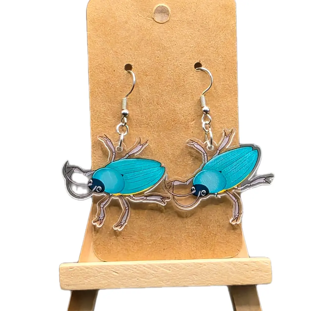 Women's Acrylic Beetle Statement Earrings - Whimsical, Casual Basic 1-Size Insect-Inspired Dangle Earrings for Daily Wear