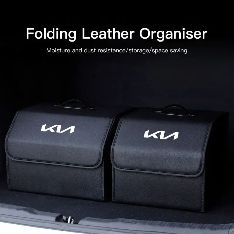 Car Emblem Leather Trunk Storage Box, Car Storage Organizers, Car Organization Supplies, Portable Foldable Multiuse Organizer Bag Auto Interior Accessories For KIA K5 K9 Sorento Ceed Sportage Carnival Stinger Forte Niro Cadenza Soul Cerato EV6