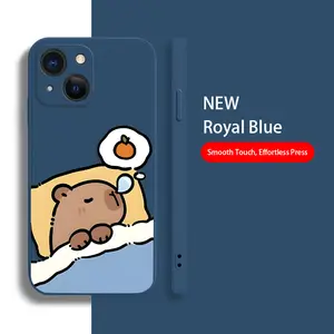 Straight Edge Phone Case for iPhone 15 Plus 16 Pro Max 14 13 12 11 XS XR Capybara Sleeping Pattern Anti-Scratch Shockproof Soft Silicone Protective Cover