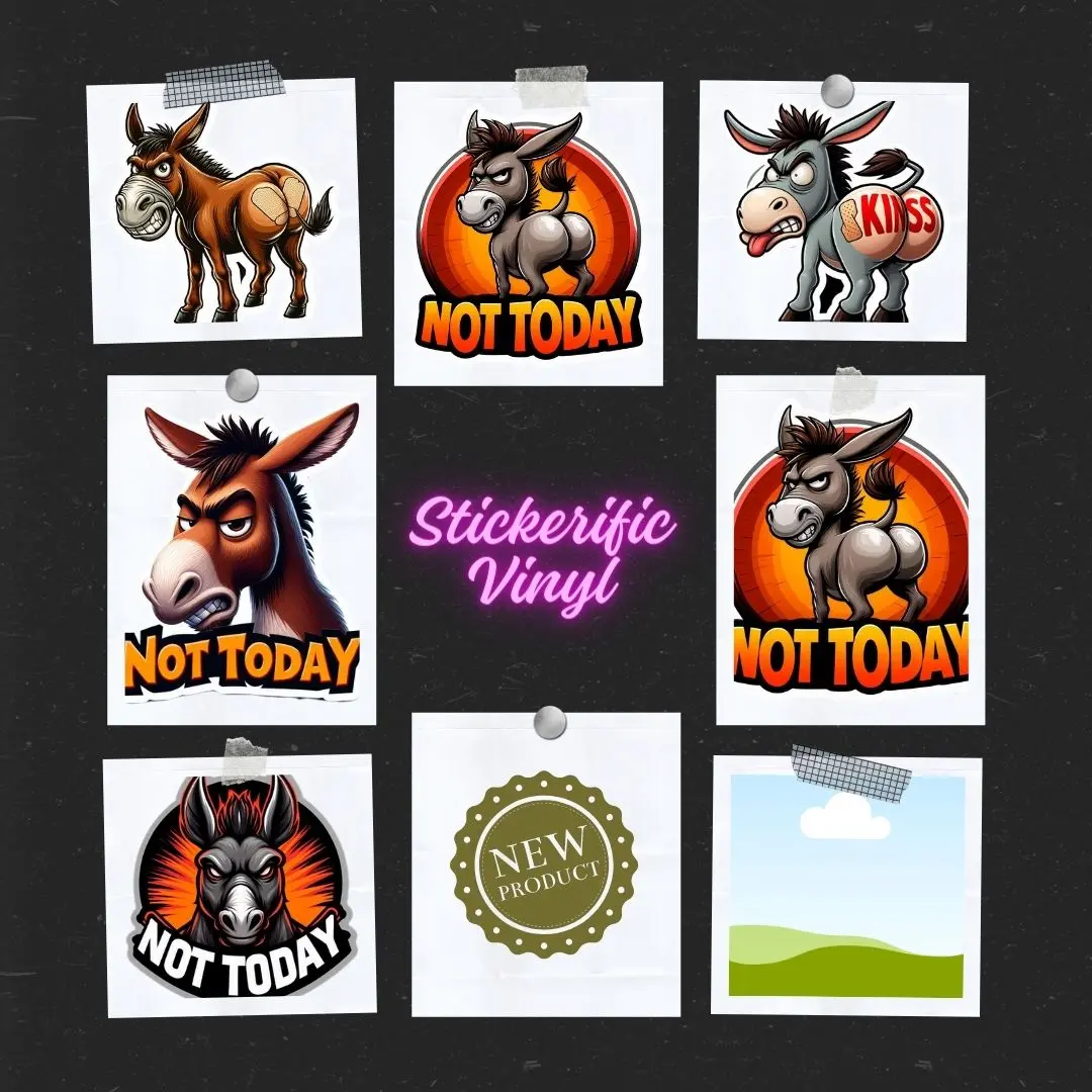 Not Today Funny Angry Stubborn Mule 3" Vinyl Stickers for Laptop, Journal, and Car - Whimsical Humor #4