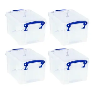 Really Useful Box 1.6L Storage Container w/Snap Lid & Clip Lock Handle, (4 Pack)
