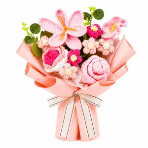 Graduation Gifts Flower Handmade Crochet Flowers Handmade Bouquet for graduation gifts ,Bedroom & Desk Pink  Decoration,Father’s Day Gift,Teenage Boy Gifts，Home Accessory