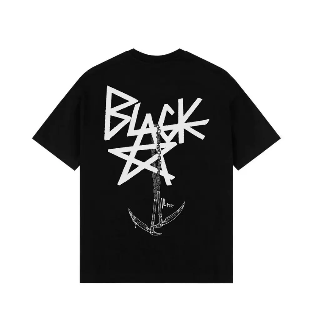 Menswear Blackstar X Chain Scythe Soul Eater Oversize Short Sleeve Soft Streetwear Cotton Tee, Classic Fashion Top, Fabric, Casual, Digital Print, Top-Grade Printing, Unisex