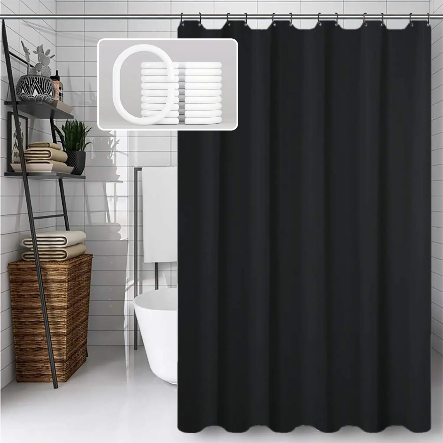 Waterproof Bathroom Shower Curtain, Anti-Mold & Antibacterial, Pure black, 100% Polyester Fiber, Size 180x180 Cm, Durable Bath Accessory