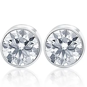 .20Ct Round Brilliant Cut Natural Diamond Stud Earrings Bezel Set in 14K Gold