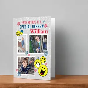 Custom Birthday Photo Card with Name – Personalized 5x7 Folded Greeting Card (Opens to 10x7) – Make your nephew’s day extra special with a fun, memory-filled keepsake that brings smiles he’ll never forget