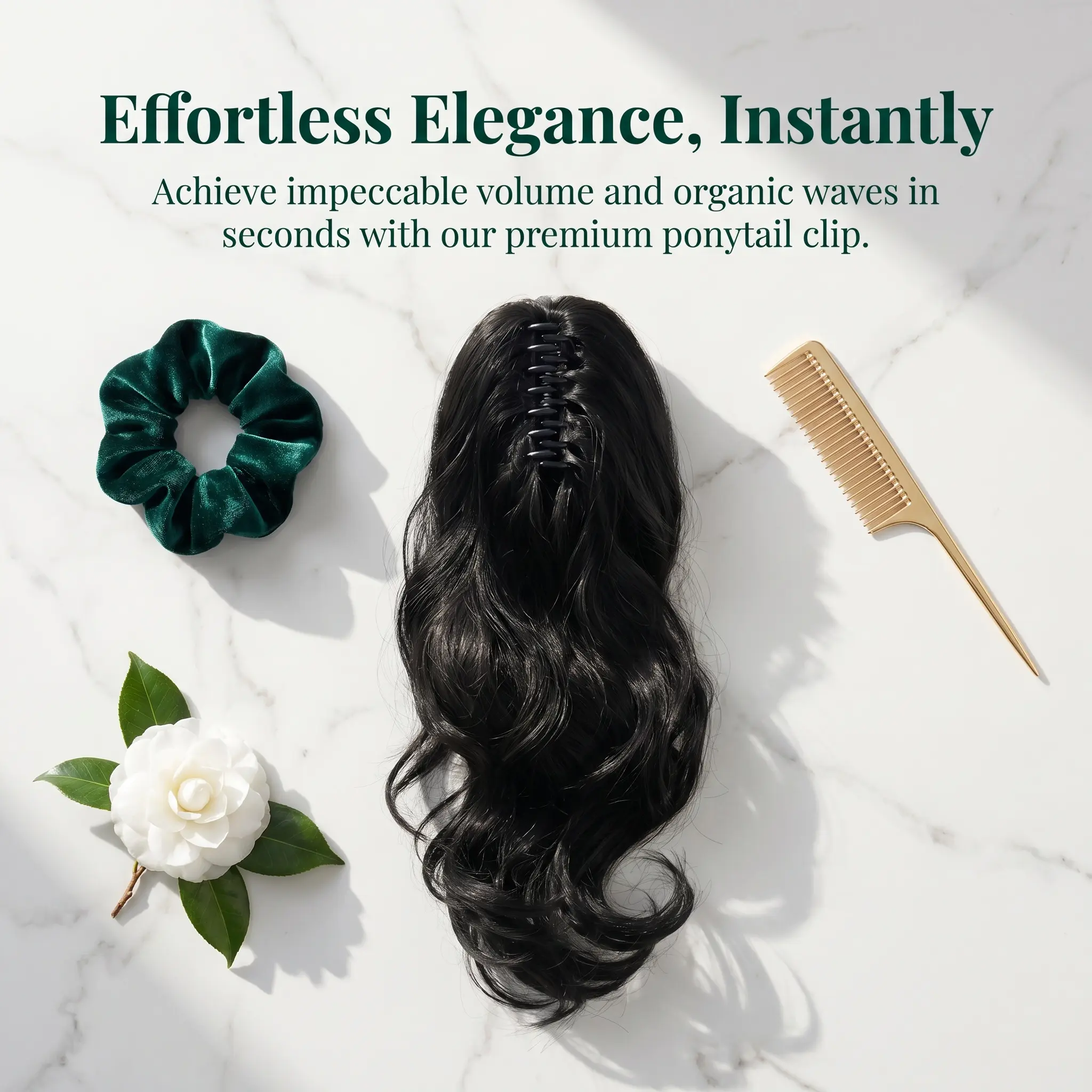 Claw Long Natural Wave Ponytail Extension, Curly Pony Tail Clip in Hair Extensions for Women, Fluffy Natural Looking Synthetic Hairpiece for Daily Use