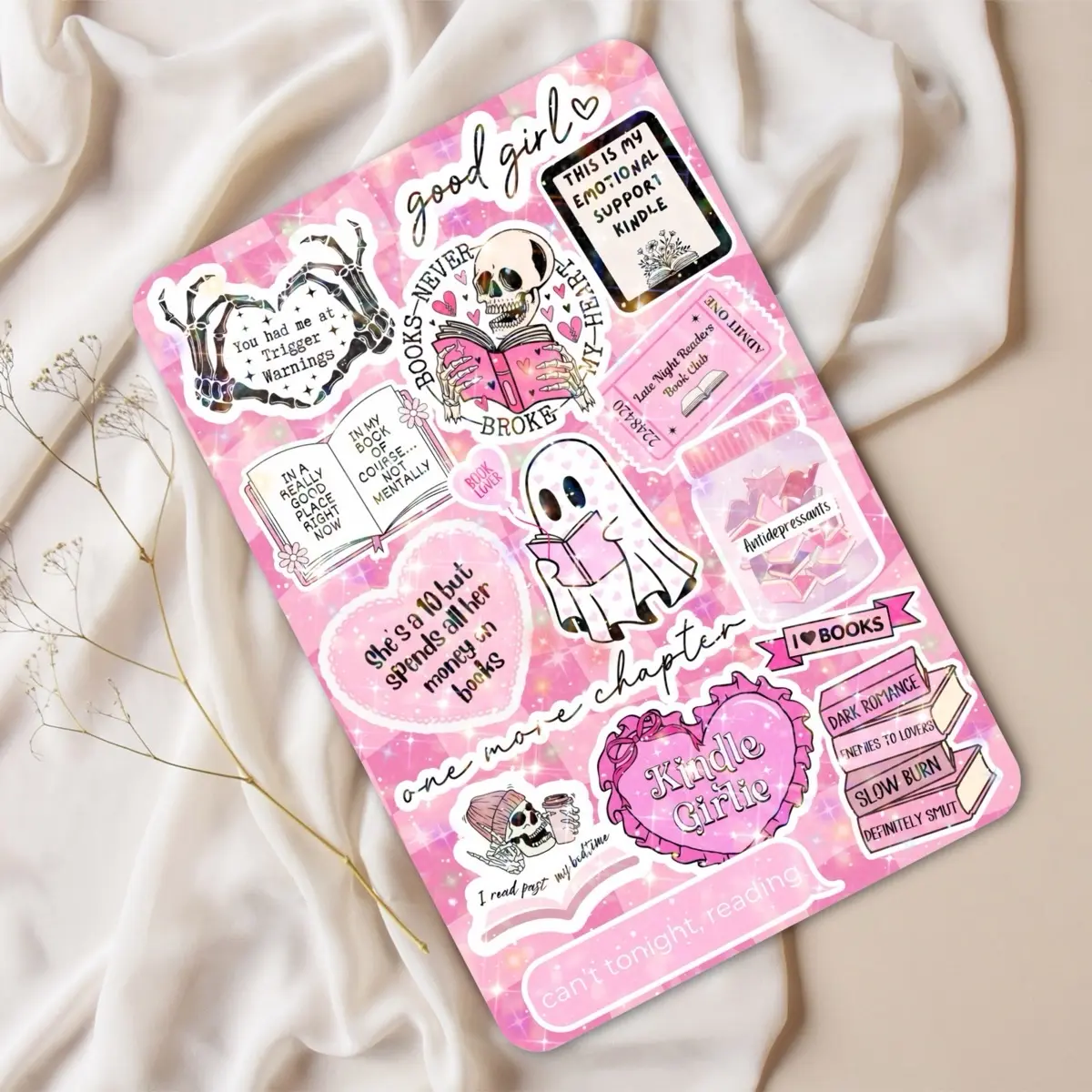 Cute Pink Cardstock Case Insert for Kindle | Book Lover Gift | Bookish Stickers for E-Reader | Booktok | Paper Insert for Clear Case | New Pinks