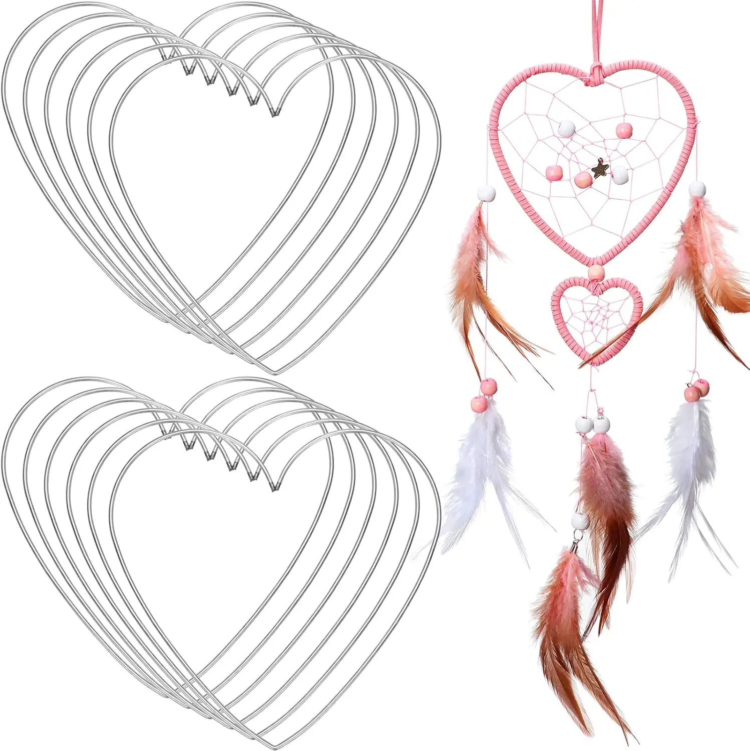 12 Pieces Heart Metal Dream Catcher Dreamcatcher Rings Heart Shaped Catcher Rings Macrame Hoop for Mother Birthday Valentine Day Wedding DIY Craft Wall Hanging Decor(8 Inch)
