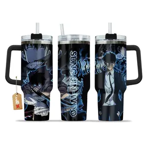 STORMMECH 40oz Insulated Stainless Steel Tumbler - Washable Insulated Flask, Portable Tea Mug with Handle and Lid, Solo Leveling Sung Jin-Woo Anime Design, Manhwa Gift for Otaku