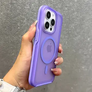 for Magsafe Matte Armor Translucent Case for iPhone 17 16 15 14 13 Pro Max Plus Double Color Magnetic Hard Shockproof Cover