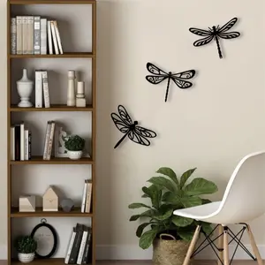 Set of Three Metal Dragonfly Wall Decorations, Outdoor Hanging Art, Aesthetic Design, Versatile Home Decoration for Living Room Bedroom Bathroom, Home Decor Accessory