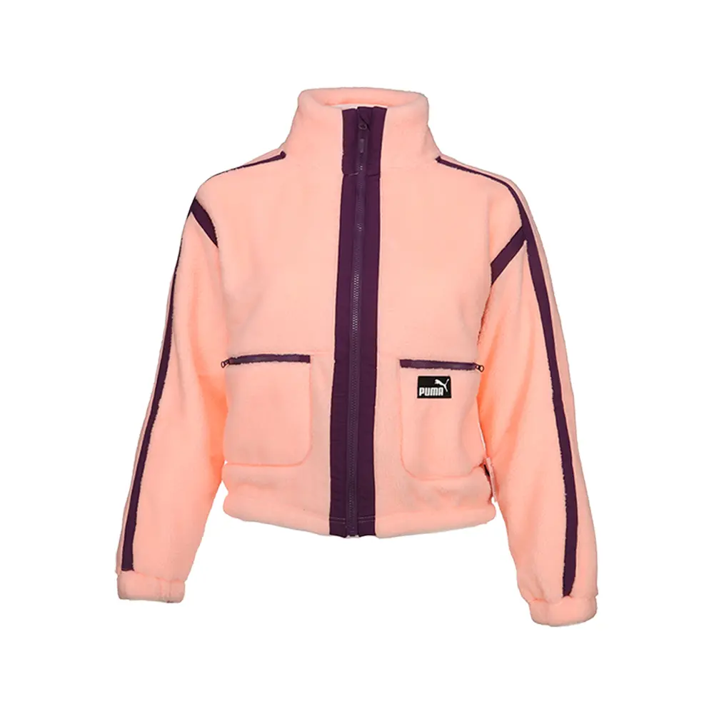 PUMA Womens Sherpa Fleece Jacket With Woven Details Athletic Outerwear Casual - Pink