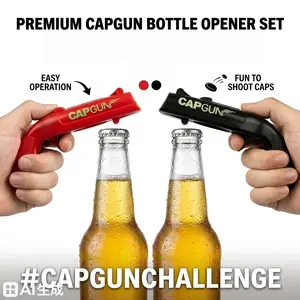 Red & Black Cap Gun Beer Bottle Opener, Fun Launcher Shooter Bottle Opener, Creative Shooting Bottle Cap Gun Opener for Party Games, Bar, Outdoor BBQ, Family Gatherings, Drinking Events & Party Favors