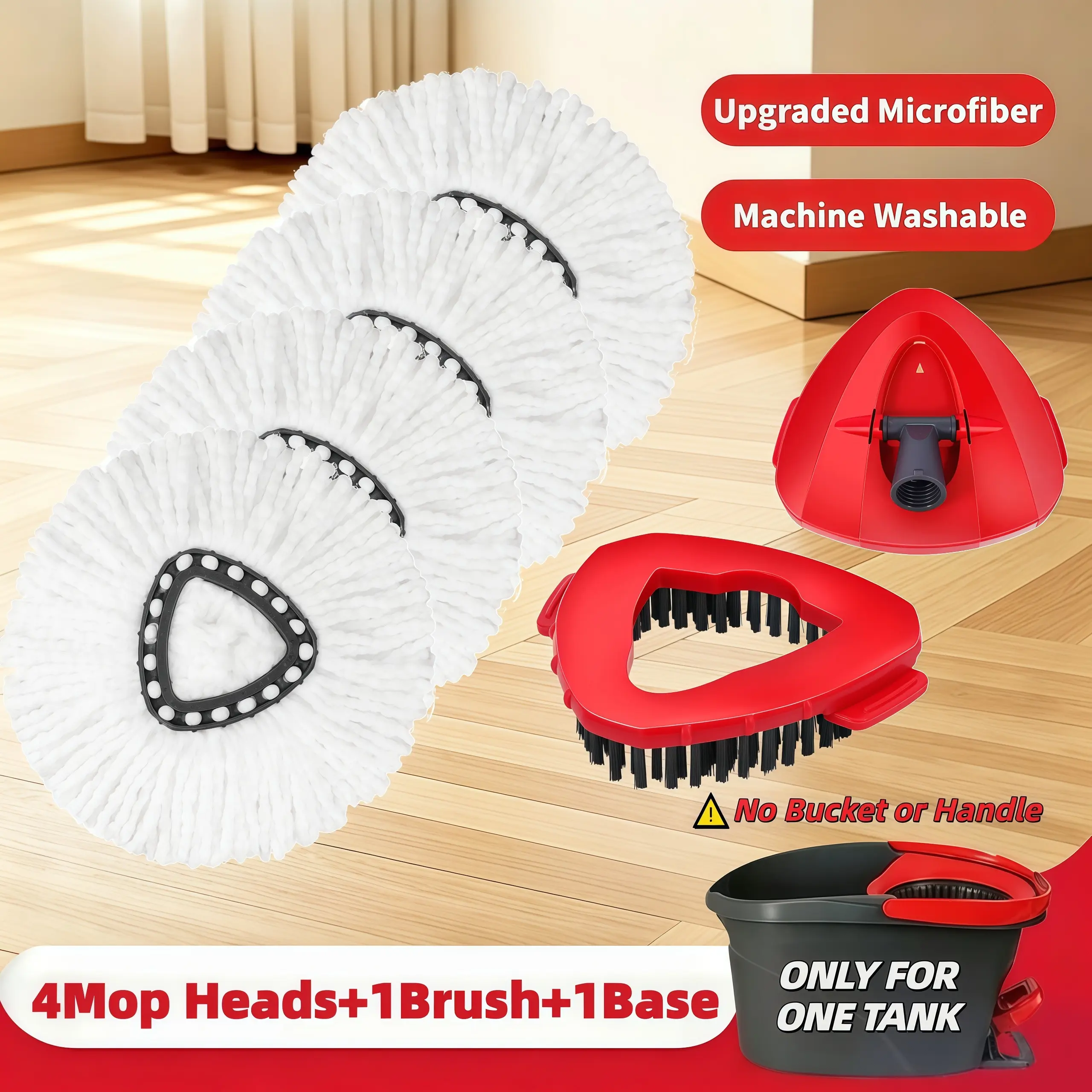 Triangular O-Ceda Mop Replacement Heads, 4-Pack for EasyWrin Spin Mop, Smooth Microfiber Refills, Soft Absorbent, Removable & Washable, Easy Install, Reusable for Wooden Floor Cleaning, Window, Microfiber Heads Mops summerwins