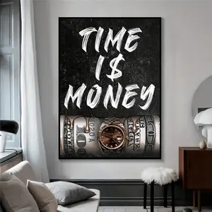 3-Pack Time Is Money Inspirational Quote Canvas Painting Dollar Poster And Print Suitable For Office Home Wall Art Decor Minimal Posters (No Frame)