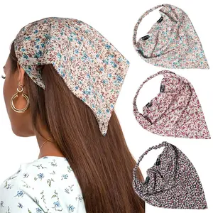3PCS/Set Floral Printed Elastic Hair Scarf Headband Chiffon Head Kerchief Headband Floral Hair Scarves Hair Clips Hair Bandanas