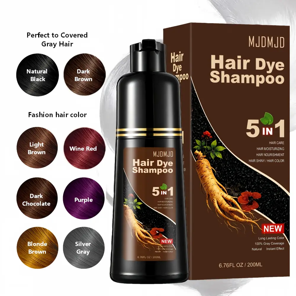 Natural Black 5 in 1 Hair Dye Shampoo - Can Cover Gray Hairs（8 Color Choices），Natural Ingredients, Natural Tinte, Ammonia-Free, Long lasting,Haircare，For Both Men And Women，Instant Hair Dye Shampoo- Natural Hair coloring Cleansing