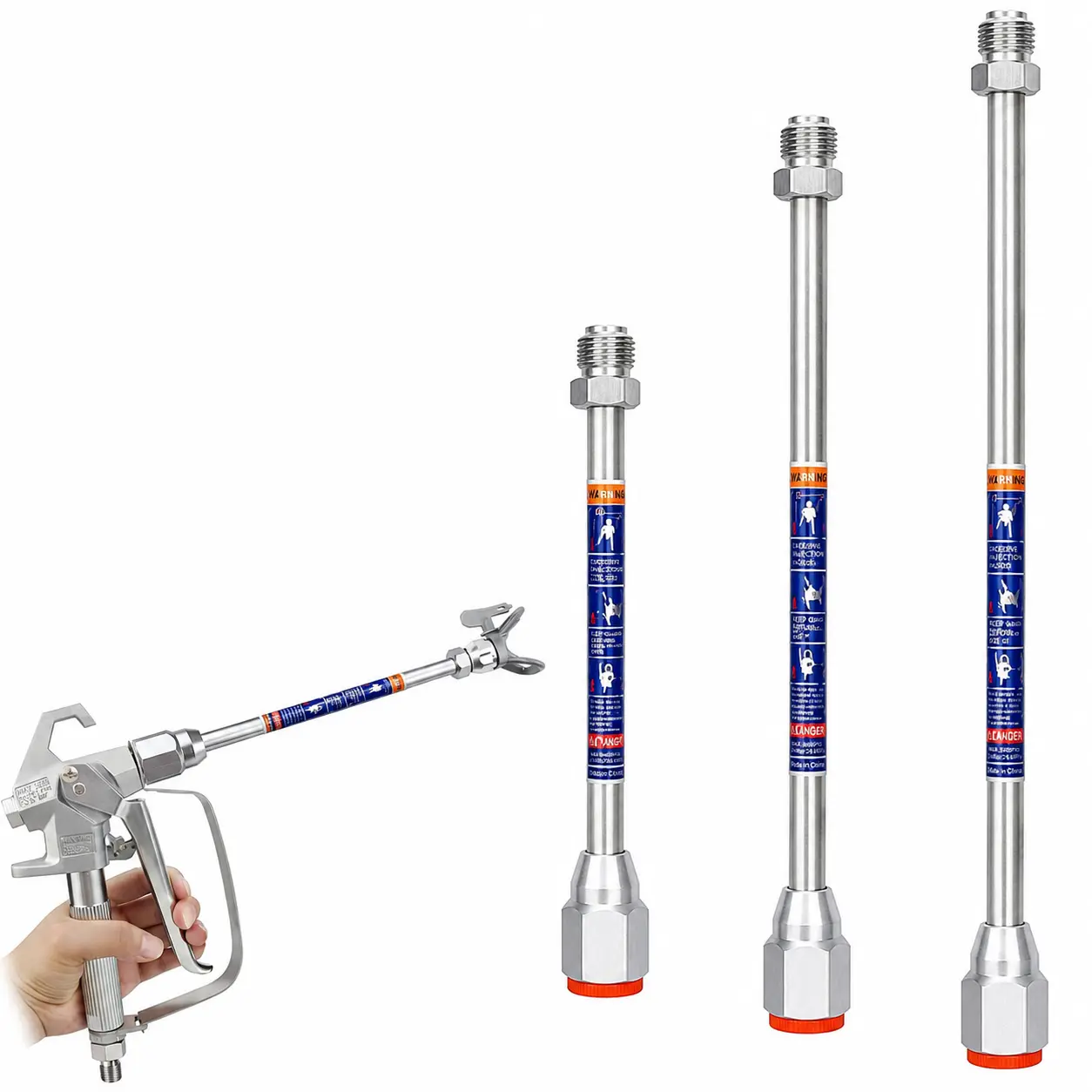 3PCS Airless Paint Sprayer Extension Wand（8 inch/ 12 inch/ 20 inch）Leakproof, Paint Sprayer Extension Wand with Red Guard, 3 Size, Paints Sprayers Extensions Pole for Airless Sprayers toolupgrade