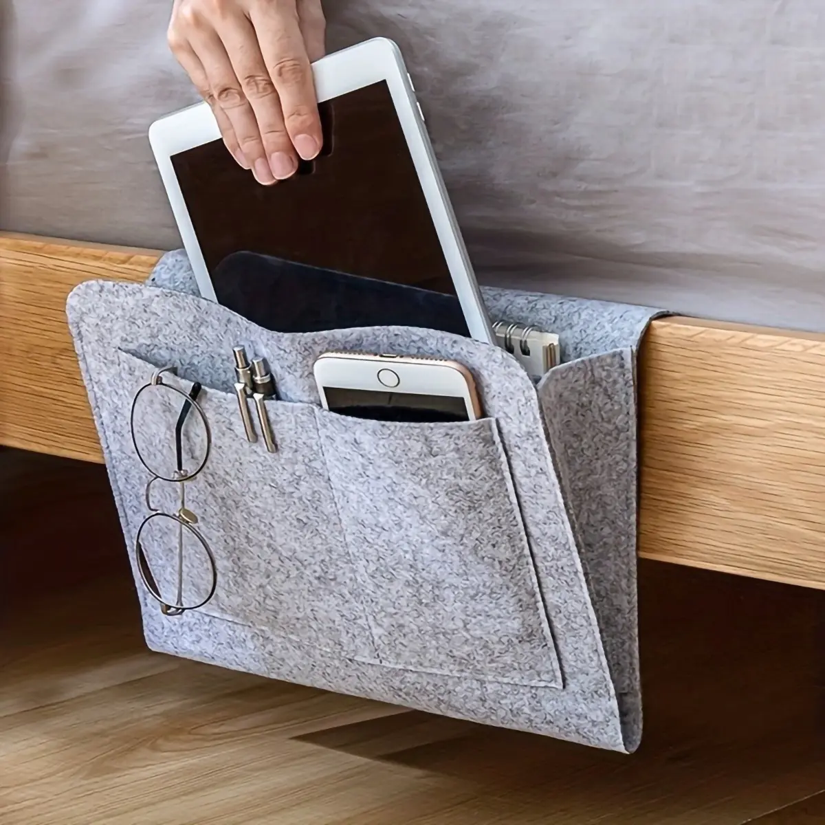 Chic Bedside Storage Box with Phone Holder, Remote Control Organizer, Napkin Rack, Perfect for Dorms & Home Decor, Family Organization