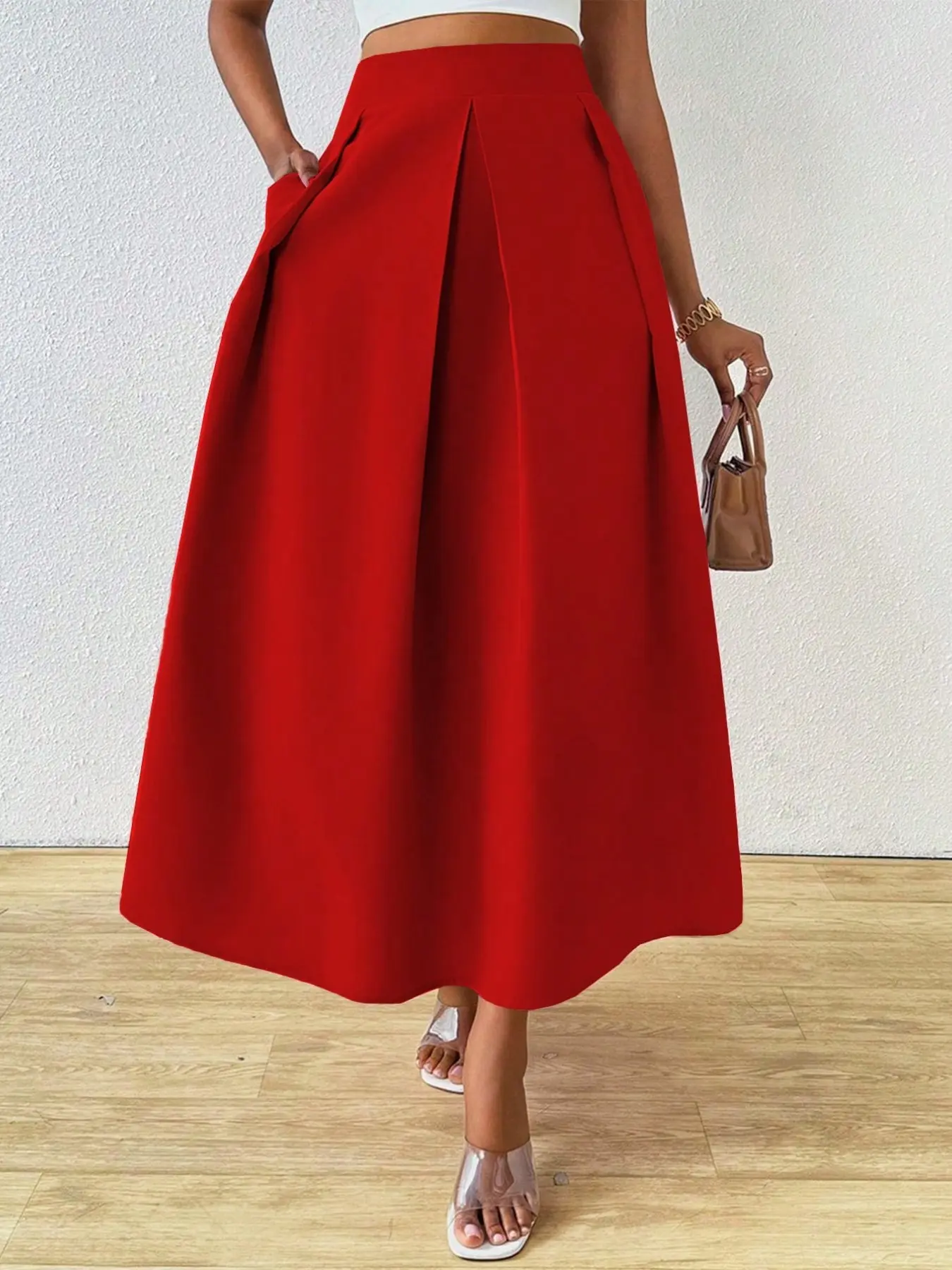 Elegant High Waist Pleated Drape Skirt with Big Swing, Summer Maxi Women, Stylish and Comfortable, Perfect for Casual Wear, High Waist Skirts, Solid Color Skirts, Womenswear