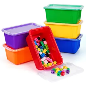 Colored Plastic Storage Bins with Lids Stackable Containers Toy Storage Organizer 5 Qt 6 PackSmall Tubs Tote Box for Classroom Sorting 12×7.2×5.1 in