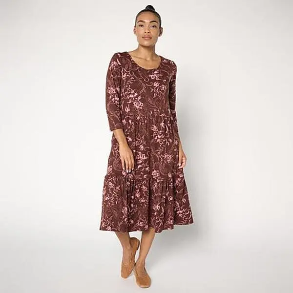 Comfort Code Stretch Jersey Knit Tiered Hem Midi Lounge Dress