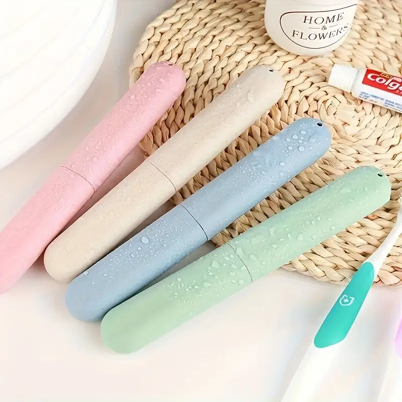 1PC Wheat Straw Travel Toothbrush Box Portable Toothbrush Cover Storage Box