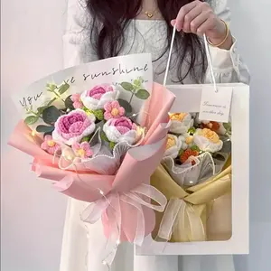 Handcrafted Woolen Rose Bouquet, 1 Count Artificial Flower Bouquet without Light, Charming Crochet Flowers Bouquet, Perfect for Graduation Celebrations, Decorative, Faux Rose Bouquet