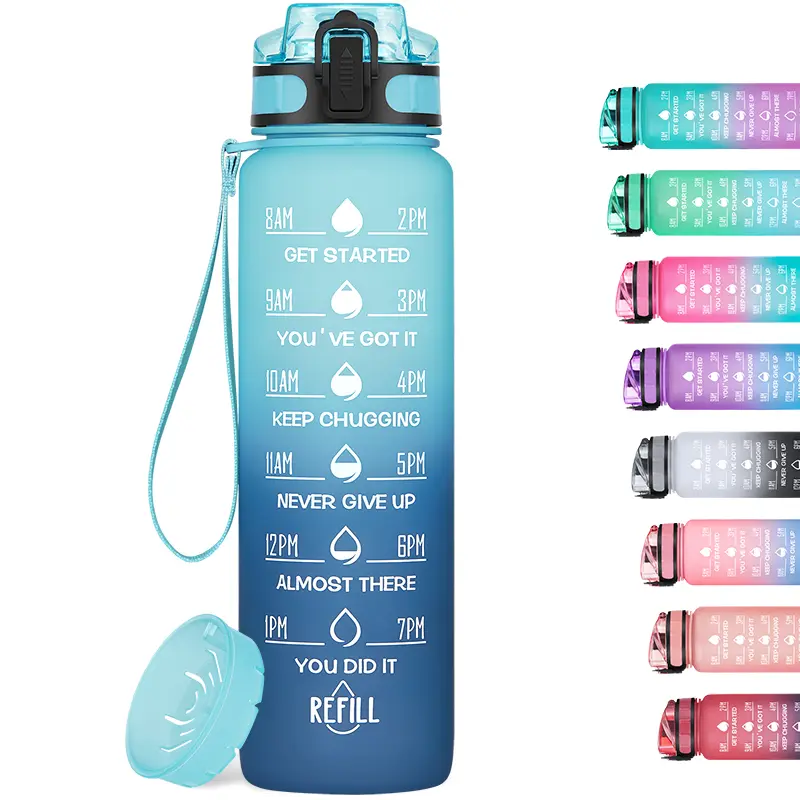 HydroPal 32oz Reusable Motivational Sports Water Bottle - Food-Safe PP, BPA-Free, Leak-Proof, Large Cap, Time Markers, Fruit Strainer, Washable, Portable, Carrying Strap - Ideal for Workouts, Daily Hydration,summerwins
