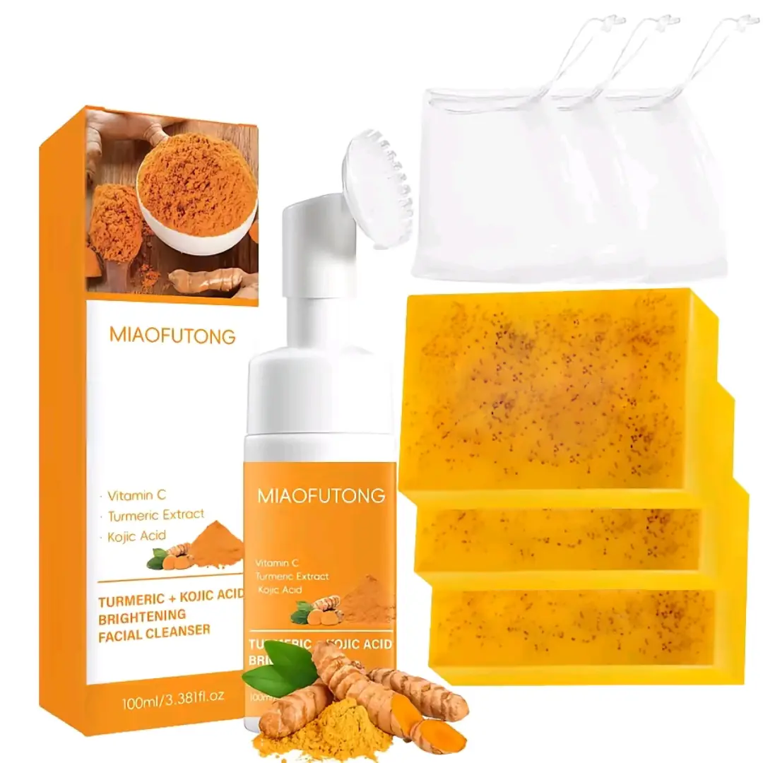 Unisex Natural Turmeric Solid Soap Multi-Pack Cleanser Set, Mild Daily Face & Body Wash, Degradable & Free from Harsh Irritating Ingredients