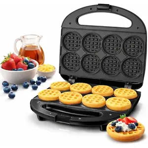 Mini Waffle Maker: 750W Powerful Heating, Cooks 8 Waffles at Once, Fast & Even Cooking, & Easy Clean, Compact & Portable for Family Breakfast