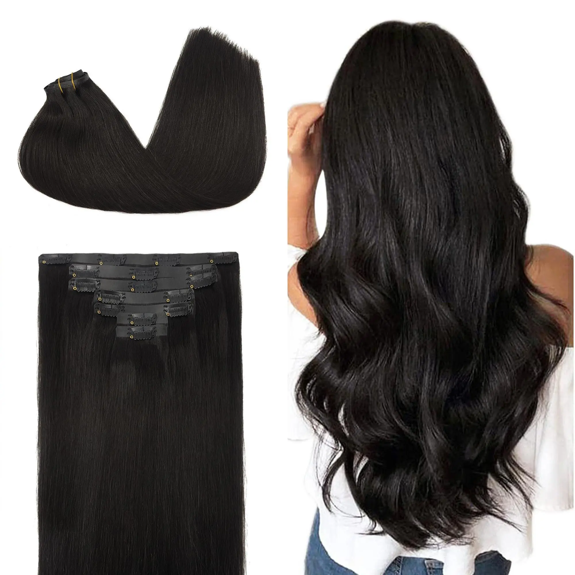 GOOGOO Hair Extensions Seamless Clip in Human Hair Extensions Natural Straight Hair#summerwins#DealsForYouDays