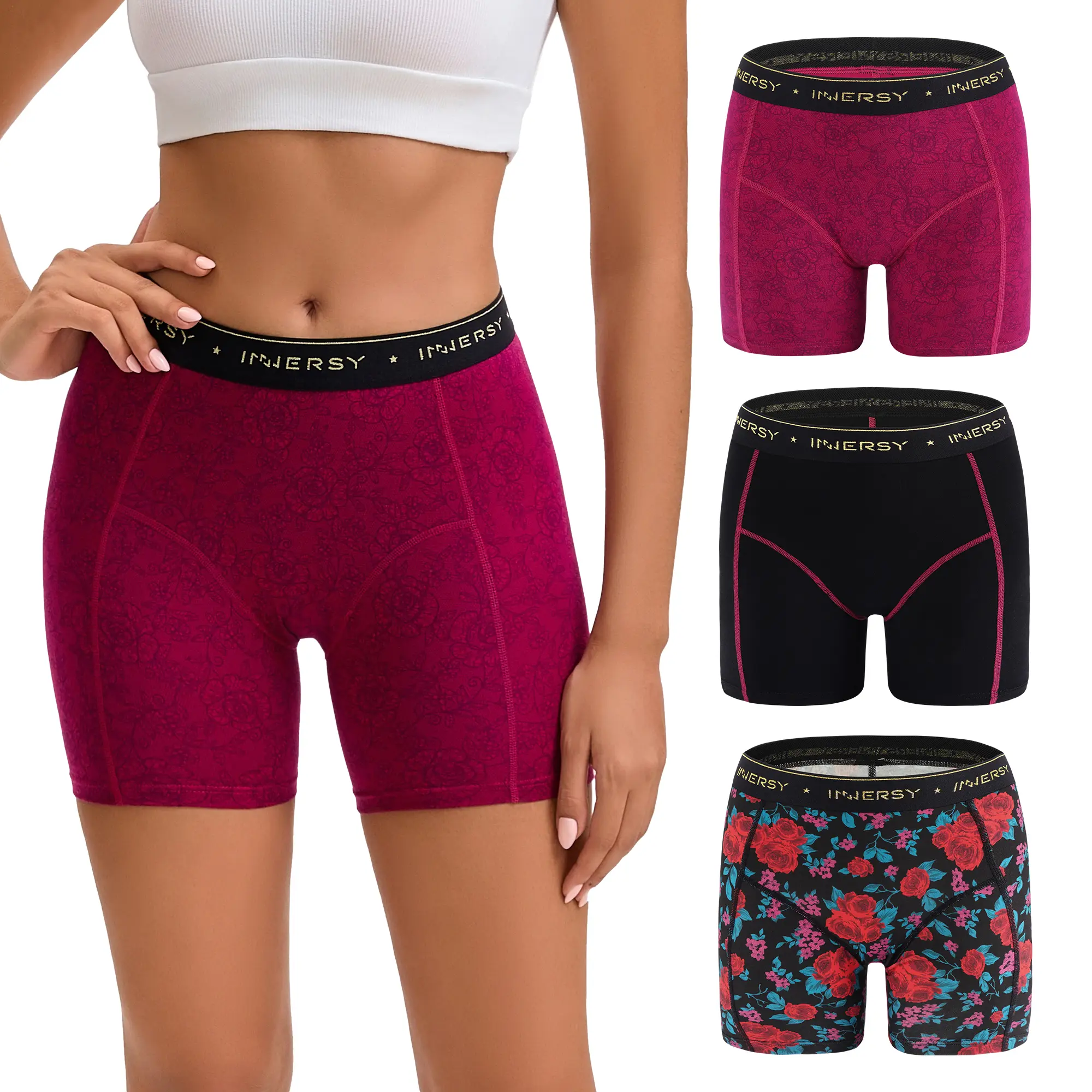 INNERSY Women's 4-Inch Inseam Boxer Briefs 3-Pack, Cotton Boyshorts Underwear, Soft & Comfortable Ladies Panties, Breathable & Stretchy for Everyday Wear & Full Coverage Womenswear Smooth Basic Minimalist